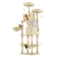 Produktbild von Feandrea Kratzbaum CLAWFY Kollektion beige XXL Katzenbaum mit 13 Kratzsäulen, 2 Plattformen, 2 Höhlen, Korb und Hängematte 203.5 cm hoch