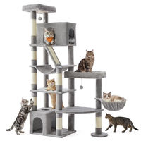 Produktbild von Feandrea Kratzbaum Clawfy Kollektion PCT016G101 für große Katzen in Hellgrau mit 7 Sisalstämmen und Doppelhöhle