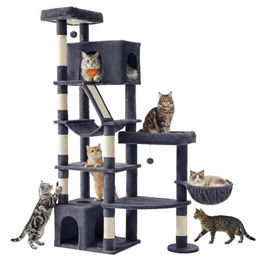 Feandrea Kratzbaum Clawfy Kollektion PCT016G201 für Katzen mit 7 Sisalstämmen und Doppelhöhle Dunkelgrau 188 cm hoch – Bild 1 von 1