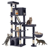 Produktbild von Feandrea Kratzbaum Clawfy Kollektion PCT016G201 für Katzen mit 7 Sisalstämmen und Doppelhöhle Dunkelgrau 188 cm hoch