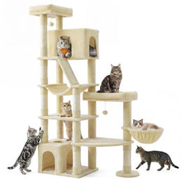 Feandrea Kratzbaum Clawfy Kollektion PCT016Y101 für Katzen mit 7 Sisalstämmen und Doppelhöhle in Beige – Bild 1 von 1