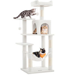 Feandrea Kratzbaum CLAWFY Kollektion PCT161T01 mit Katzenhaus, Hängematte und 4 Kratzsäulen in Cremeweiß – Bild 1 von 1