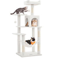 Produktbild von Feandrea Kratzbaum CLAWFY Kollektion PCT161T01 mit Katzenhaus, Hängematte und 4 Kratzsäulen in Cremeweiß