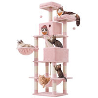 Produktbild von Feandrea Kratzbaum CLAWFY Kollektion XXL Katzenbaum in Pastellrosa mit 13 Kratzsäulen, 2 Plattformen, 2 Höhlen, Korb und Hängematte 203.5 cm hoch