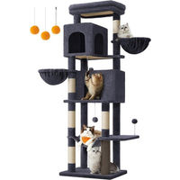 Produktbild von Feandrea Kratzbaum für Katzen, 175 cm hoher Katzenbaum in Dunkelgrau mit 2 Höhlen, 2 Körben, Hängematte und Sisalkratzpfosten
