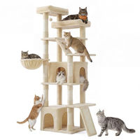 Produktbild von Feandrea Kratzbaum für Katzen groß in Beige mit 7 Kratzsäulen und 2 Höhlen aus Plüsch und Sisal 184,5 cm hoch