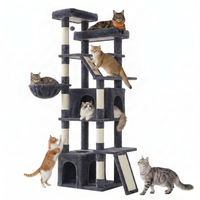 Produktbild von Feandrea Kratzbaum für Katzen groß in Grau mit 7 Kratzsäulen und 2 Höhlen, 184,5 cm hoch