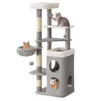Produktbild von Feandrea Kratzbaum für Katzen in Grau mit 3 Plattformen und 2 Höhlen, 150 cm hoch