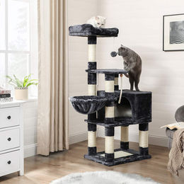 Feandrea Kratzbaum für Katzen in Grau mit 9 Kratzsäulen und Kratzbrett 138 cm – Bild 1 von 4