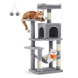 Feandrea Kratzbaum für Katzen in Grau mit Höhle und Hängematte 112 cm hoch – Bild 1 von 5