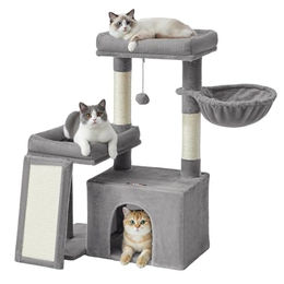 Feandrea Kratzbaum für Katzen in Grau mit Kratzsäulen und Plattformen aus Plüsch und Sisal – Bild 1 von 2