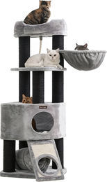 Feandrea Kratzbaum für Katzen in Größe M mit Höhle, Hängematte, Tunnel und Sisal-Kratzpfosten, Grau und Schwarz, 50 x 50 x 141 cm – Bild 1 von 1
