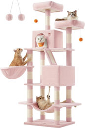 Feandrea Kratzbaum für Katzen in Rosa mit 2 Höhlen, 2 Plattformen, Korb, Hängematte und 168 cm Höhe – Bild 1 von 1