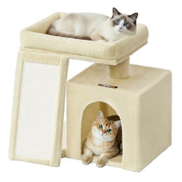 Feandrea Kratzbaum für Katzen klein mit 2 Plattformen und Kratzsäulen beige 48 cm hoch – Bild 1 von 1