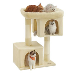 Feandrea Kratzbaum für Katzen mit 2 Katzenhöhlen und Sisal, 101 cm, Beige – Bild 1 von 2