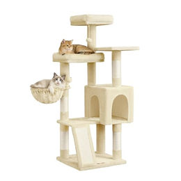Feandrea Kratzbaum für Katzen mit 3 Plattformen, Höhle und Korb, 136 cm hoch, sandbeige – Bild 1 von 2