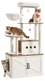 Feandrea Kratzbaum für Katzen mit großer Höhle und Katzenklo-Schrank aus Plüsch in Weiß, 170 cm hoch – Bild 1 von 2