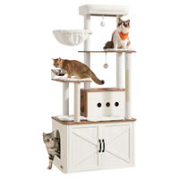 Produktbild von Feandrea Kratzbaum für Katzen mit großer Höhle und Katzenklo-Schrank aus Plüsch in Weiß, 170 cm hoch