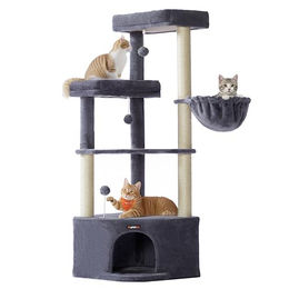 Feandrea Kratzbaum für Katzen mit großer Kuschelhöhle in Grau, 48,5 x 48,5 x 140,7 cm – Bild 1 von 4