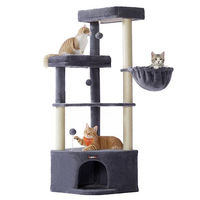 Produktbild von Feandrea Kratzbaum für Katzen mit großer Kuschelhöhle in Grau, 48,5 x 48,5 x 140,7 cm