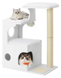 Feandrea Kratzbaum für Katzen mit Höhle und Liegeflächen aus Plüsch und Sisal in Weiß, 88 cm hoch – Bild 1 von 2