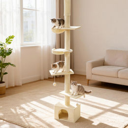 Feandrea Kratzbaum für Katzen mit Höhle und Liegemulde höhenverstellbar beige – Bild 1 von 1