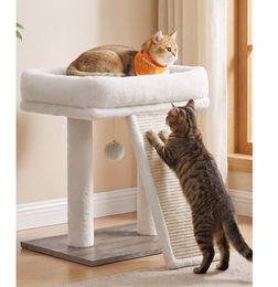 FEANDREA Kratzbaum für Katzen mit Sisal Kratzbrett und großer Plattform 40 x 30 x 44 cm Hellmokka und Weiß – Bild 1 von 1