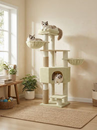 Feandrea Kratzbaum für große Katzen mit Höhle und selbstwärmenden Decken, XL Plüsch Katzenbaum in Beige, 50 x 50 x 160 cm – Bild 1 von 2