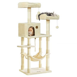 FEANDREA Kratzbaum für Katzen 143 cm mit Sisalsäulen und Plattformen in Grau und Beige – Bild 1 von 13
