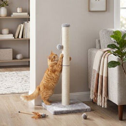 Feandrea Kratzbaum für Katzen aus natürlichem Sisal mit Spielzeug in Grau 84 cm – Bild 1 von 2