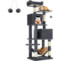 Produktbild von Feandrea Kratzbaum für Katzen mit 2 Höhlen aus Plüsch in Dunkelgrau 155 cm