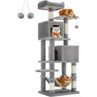 Produktbild von Feandrea Kratzbaum für Katzen mit 2 Höhlen aus Plüsch in Hellgrau 155 cm