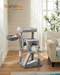 FEANDREA Kratzbaum für Katzen mit Aussichtsplattform und Plüsch in Grau 96cm – Bild 1 von 13