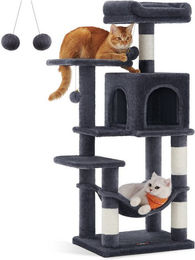FEANDREA Kratzbaum für Katzen mit Hängematte und Höhle 112 cm Grau – Bild 1 von 7
