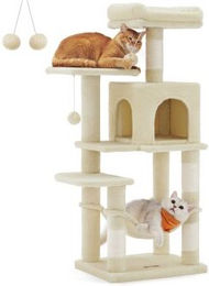 FEANDREA Kratzbaum für Katzen mit Hängematte und Höhle in Beige 112 cm - 10 kg – Bild 1 von 8