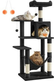 FEANDREA Kratzbaum für Katzen mit Hängematte und Höhle in Schwarz 143 cm – Bild 1 von 8
