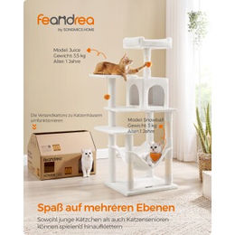 FEANDREA Kratzbaum für Katzen mit Hängematte und Höhle in Weiß 143 cm – Bild 1 von 2