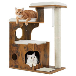 FEANDREA Kratzbaum für Katzen mit Höhle und Sisal-Kratzmatte, 86 cm hoch, Braun und Weiß – Bild 1 von 13