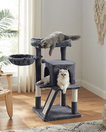 FEANDREA Kratzbaum für Katzen mit Katzenhöhle und Hängematte, 96 cm hoch, Rauchgrau Plüsch – Bild 1 von 13