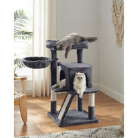 Produktbild von FEANDREA Kratzbaum für Katzen mit Katzenhöhle und Hängematte, 96 cm hoch, Rauchgrau Plüsch