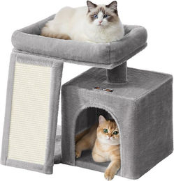 FEANDREA Kratzbaum für Katzen mit Kratzrampe, Plattform und Höhle aus Sisal in Grau/Beige – Bild 1 von 2