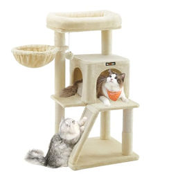 Feandrea Kratzbaum für Katzen mit Plüsch, 96 cm hoch, beige – Bild 1 von 13