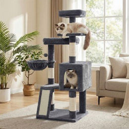 FEANDREA Kratzbaum für Katzen mit Rampe und 3 Plattformen in Dunkelgrau 136 cm – Bild 1 von 3