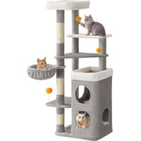 Produktbild von Feandrea Kratzbaum für Katzen mit zwei Katzenhöhlen und Sisalkratzstämmen in Grau, 152 cm
