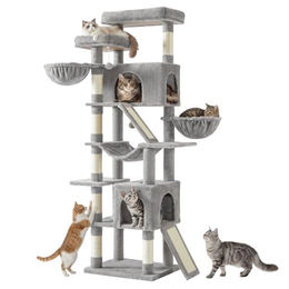 Feandrea Kratzbaum groß für Katzen aus Sisal und Plüsch in Grau, 55 x 45 x 206 cm – Bild 1 von 5