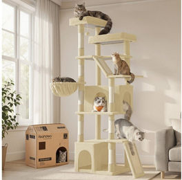 Feandrea Kratzbaum Jumbo für Katzen mit Sisalstämmen und Kratzbrett, mehrstöckiger Kletterbaum in Beige, 55 x 45 x 185 cm – Bild 1 von 2