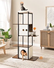 Feandrea Kratzbaum Katzenturm mit großer Plattform und Kratzmatte in Braun und Weiß – Bild 1 von 3
