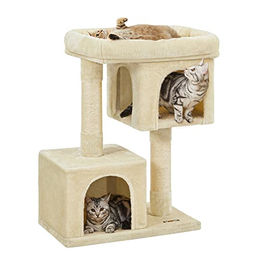Feandrea Kratzbaum mit 2 Katzenhöhlen und großer Plattform in Beige, 79.6 cm Kletterbaum für Katzen – Bild 1 von 2