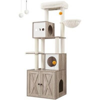 Produktbild von Feandrea Kratzbaum mit Katzenklo-Schrank 185cm in Grau mit Plüsch und waschbarem Kissen