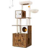 Produktbild von Feandrea Kratzbaum mit Katzenklo-Schrank und Kratzsäule 185cm in Braun und Weiß mit Plüsch und waschbarem Kissen